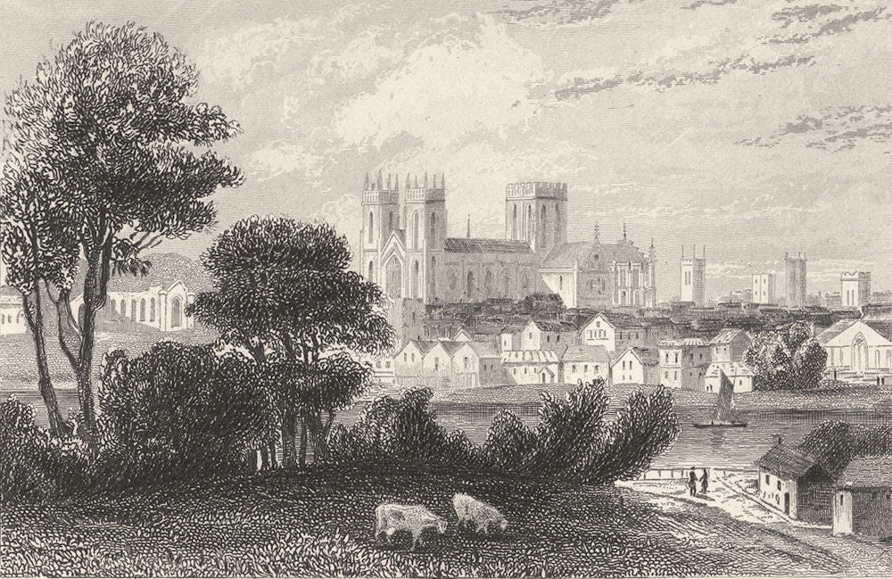 YORKSHIRE. The City of York. DUGDALE 1845 old antique vintage print picture